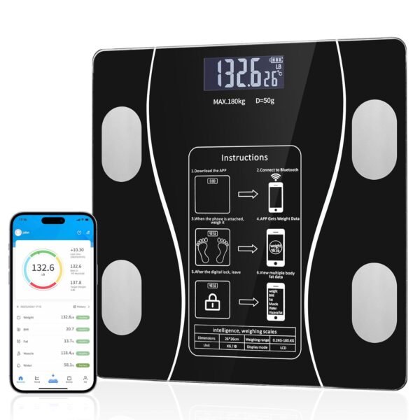 Smart Body Fat Scale with Led Display - Digital Bathroom Scale with Bluetooth, Accurate Body Composition Measurement, Muscle Mass, BMI, and Body Water Analysis - Image 2