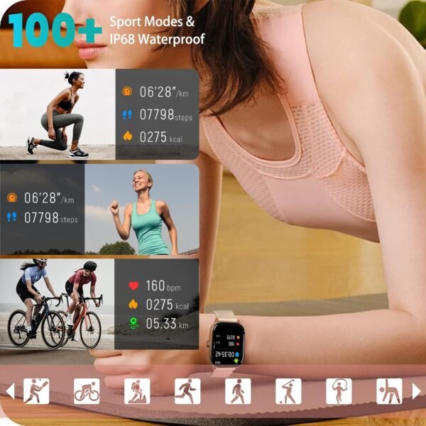 Smart Watch for Women(Answer/Make Call), Smartwatches with Heart Rate,SpO2,Sleep Monitor, IP68 Waterproof Fitness Tracker, 100+ Sports Fitness Watch, Compatible with iPhone and Android (Pink, 2.01") - Image 8