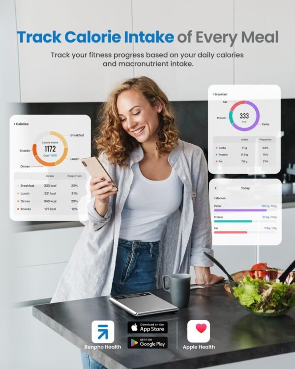 RENPHO Smart Food Kitchen Scale, Food Weight Scale with Nutritional Calculator, Digital Food Scale Grams and Ounces for Weight Loss, Calorie, Macro and Cooking, Stainless Steel - Image 5