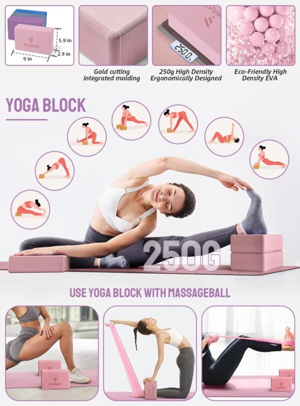 1/3 Yoga Mat Thick, Yoga Set for Beginners Include High Density Yoga Mat with Multi-loops Yoga Strap, Yoga Blocks, Booty Resistance Band Set, Door Anchor, Carring Bag & Strap - Image 5