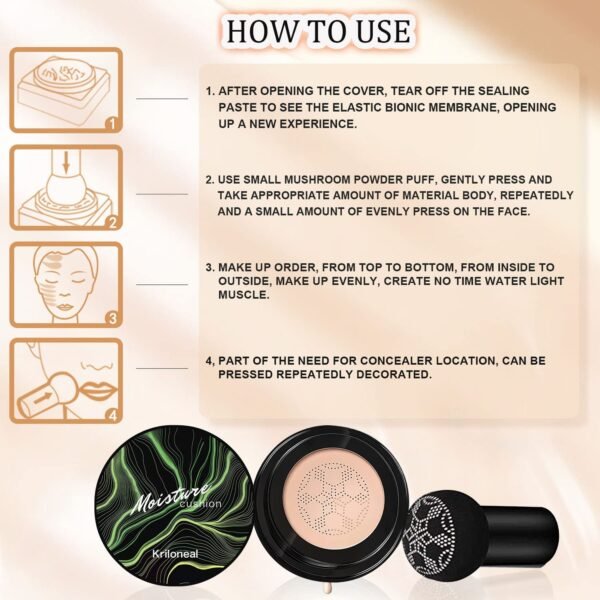 CC Cream Foundation Mushroom Head Air Cushion Face Makeup Moisturizing Concealer Waterproof Oil Control Long-Lasting Nude Makeup Even Skin Tone for All Skin Types (Light Brown) - Image 9