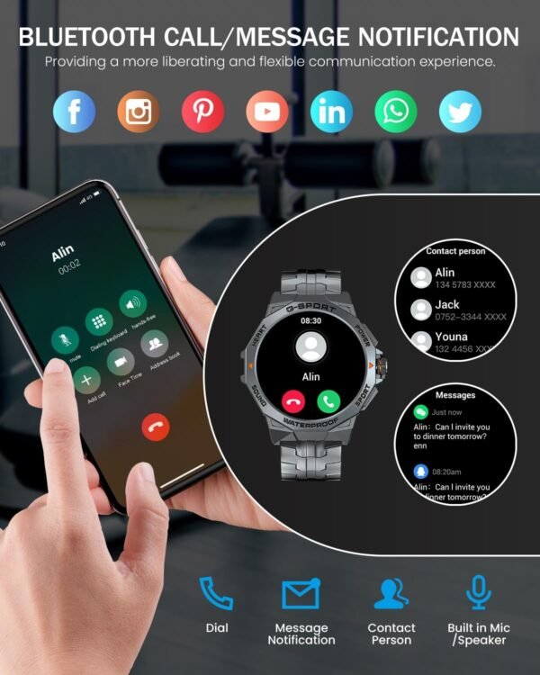 Military Smart Watch for Men with Bluetooth Call, 1.43" AMOLED Screen Smartwatch with Heart Rate/Sleep Monitor, IP68 Waterproof Fitness Tracker with 100+ Sport Modes for iOS Android - Image 7