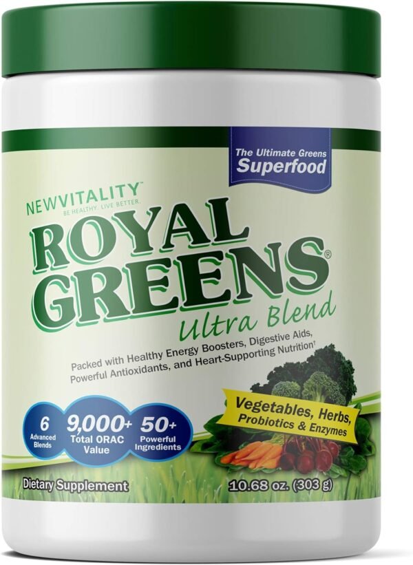 New Vitality Royal Greens Superfood Powder | Healthy Veggie Powder with Probiotics, Enzymes, Antioxidants, Wheat Grass & Greens 10.75oz (30 Day Supply) - Image 2
