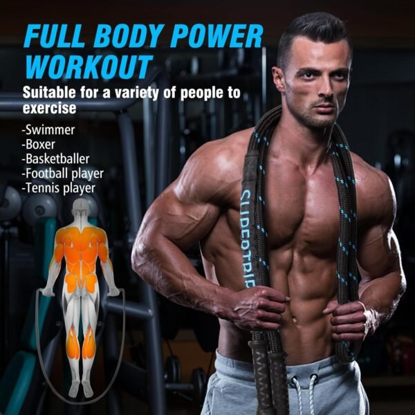 Supertrip Weighted Jump Ropes for Fitness Men Women 360 Rotating Handles, 3.1LBS 3.4LBS Polyester Heavy Skipping Rope for Exercise Workout Equipment - Image 8