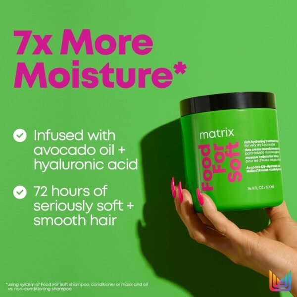 Matrix Food For Soft Rich Hydrating Treatment Mask For Dry and Brittle Hair - Moisturizes, Softens and Smooths, With Avocado Oil & Hyaluronic Acid, 16.9 Fl Oz - Image 5