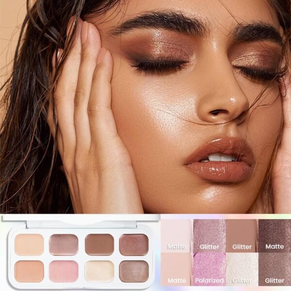 8 Colors Cream Eye Shadow Contours Highlighter in Makeup Palette Set Brightener, Nude Rose Pink Chocolate Coffee Beige Brown Matte Shimmer Glitter Metallic creme Eyeshadow Concealer Palette Blendable - Image 3