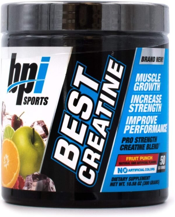 BPI Sports Best Creatine – Creatine Monohydrate, Himalayan Salt – Strength, Pump, Endurance, Muscle Growth, Muscle Definition – No Bloat – Fruit Punch – 50 servings – 10.58 oz. - Image 2