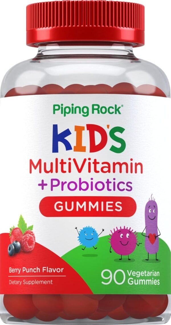 Piping Rock Kids Multivitamin and Probiotic | 90 Gummies | Berry Punch Flavor | Vegetarian, Non-GMO, Gluten Free Childrens Supplement - Image 2