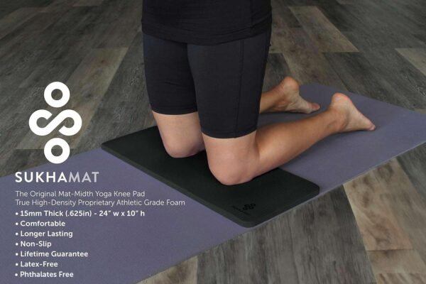 SukhaMat Yoga Knee Pad Cushion for Knees, Elbows, Wrists, Extra-Thick, 15mm Thick, 24x10 Inches, Designed for Durable Comfort During Exercise - Image 3