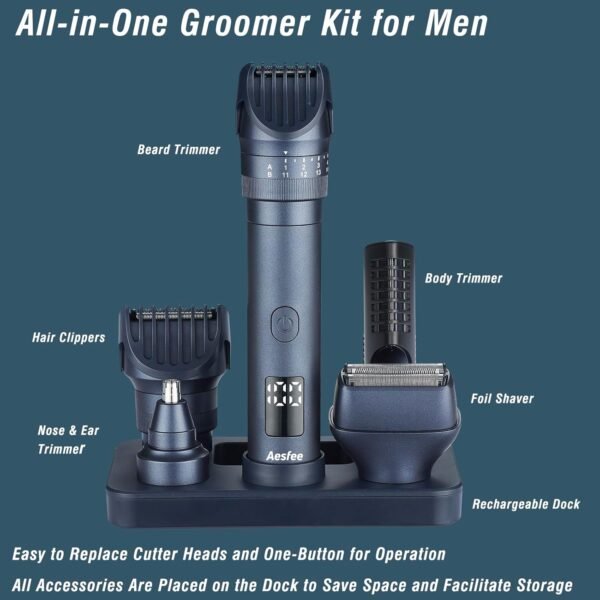 Beard Trimmer for Men Barbers Grooming Kit - Pro 5-in-1 Electric Foil Shavers Hair Clippers Set - Mens Body Razors Waterproof Wet/Dry Nose Ear Mustache Hair Trimmer Removal with Rechargeable Dock - Image 3