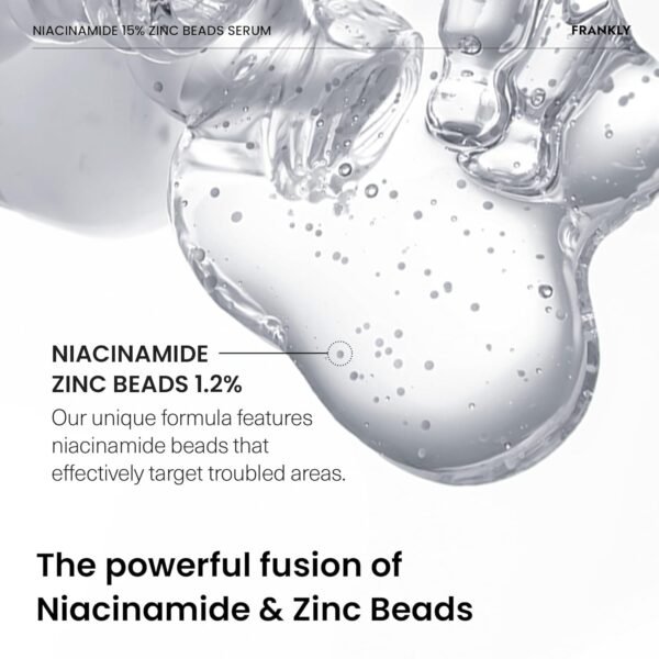 FRANKLY Niacinamide 15% & Zinc Beads Serum Jumbo: Acne & Dark Spots Care, Oil Control, Even Skin Texture & Glow | Vegan & Cruelty-Free | Non-Comedogenic All skin types Korean Skincare | 2.02 fl.oz - Image 3
