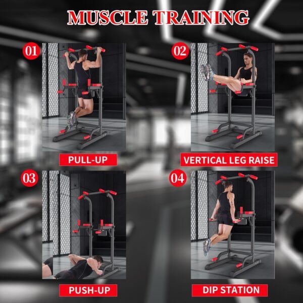 Power Tower Dip Station, Pull Up Bar Station & Multi-Function Gym Equipment For Home Strength Training Adujustable Height Up to 85.5",Load 350LBS - Image 7