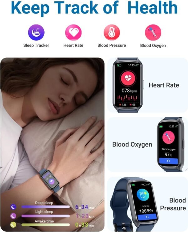 Health Fitness Tracker with 24/7 Heart Rate, Blood Oxygen, Blood Pressure, Sleep Tracker, 5ATM Waterproof Activity Trackers with Step Tracker, Pedometer (S & L Bands Included) - Image 5