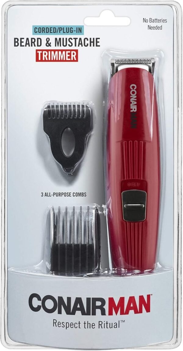 ConairMAN Beard Trimmer for Men Includes Nose and Ear Hair Trimmer and 5-Position Comb Attachment, 4 piece Men's Grooming Kit, Corded - Image 6
