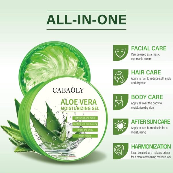 CABAOLY-Organic Aloe Vera Gel Natural Pure Aloe Vera Gel Face Gel, Non-Sticky Aloe Vera Gel That Naturally Moisturizes and Relieves Sunburn and Deeply Moisturizes - Image 6