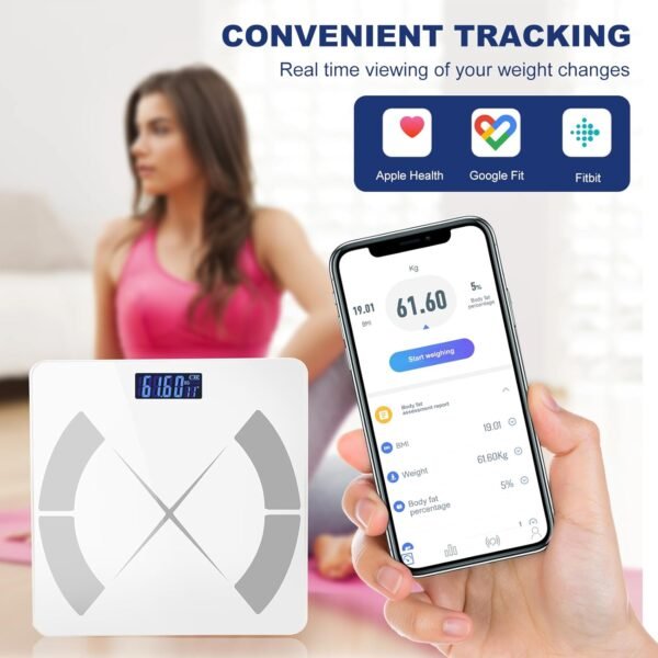 APP Body Fat Scale Intelligent Weight Scale Body Scale Rechargeable Intelligent Weight Scale, Digital Bathroom Scale with Smartphone Application Body Composition Monitoring Health Analyzer (White) - Image 5