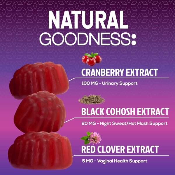 Menopause Probiotic for Women Gummy with Cranberry, 3 Billion CFU Natural Menopause Relief for Mild Hot Flashes & Night Sweats, PH, Vaginal Health, Immune Support, Probiotic Supplement - 60 Gummies - Image 6