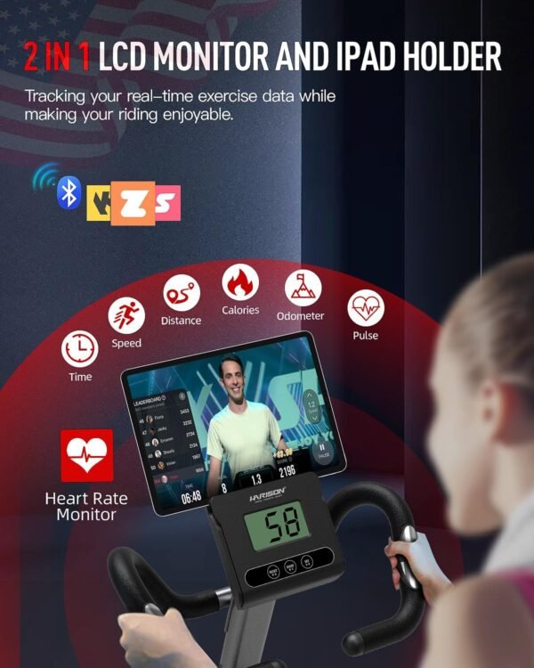 HARISON Pro Recumbent Exercise Bike 400 lbs Capacity, Magnetic Recumbent bike for Adult and Seniors, Recumbent Stationary bike for Home with Smart Bluetooth App, 2 in 1 LCD Monitor and Tablet Holder, Heart Rate monitor - Image 4