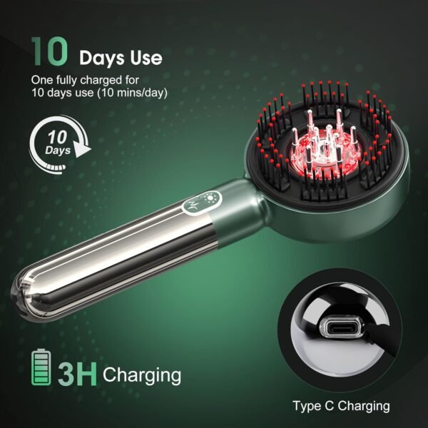 Scalp Massager Comb,Electric Hair Massage with Waterproof Cordless for Hair Scalp Stress Relax,Portable Multi Functional Hair Brush with Green Color,Deep Massage at Home - Image 7