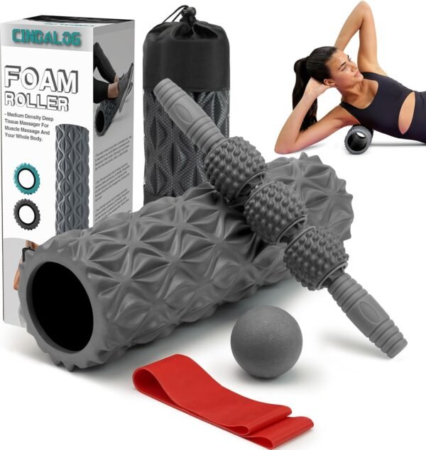 5 in 1 Foam Roller Set - Trigger Point Foam Back Roller, Muscle Roller Stick, Massage Ball, Stretching Band for Deep Muscle Massage Pilates Yoga,Fitness Exercise for Whole Body Release - Image 2