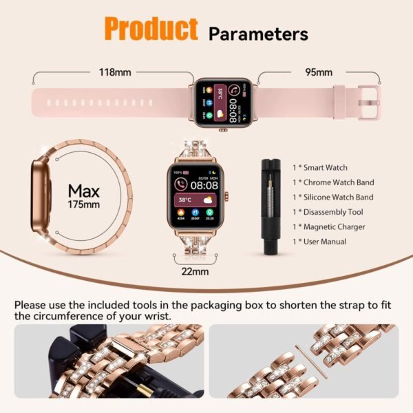 Gydom Smart Watch for Women with Diamond Jewelry Watchband, Alexa Built-in, IP68 Waterproof Fitness Tracker with Bluetooth Call, 1.8" Smartwatch with Heart Rate/SpO2/Sleep Monitor, 101+ Sports Mode - Image 7