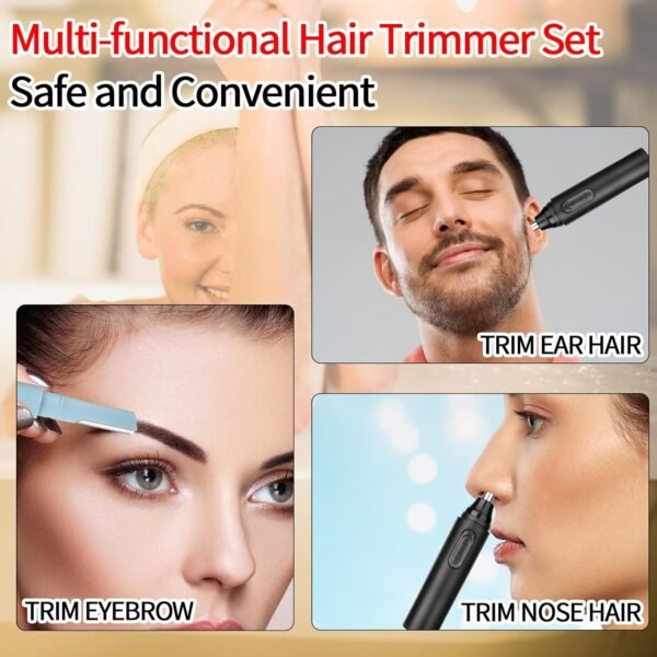 Nose & Eyebrow Hair Trimmer for Women Men,Painless Rechargeable Ear & Nose Hair Trimmer Clipper,Portable Facial Hair Removal and Eyebrow Razor (Black) - Image 3