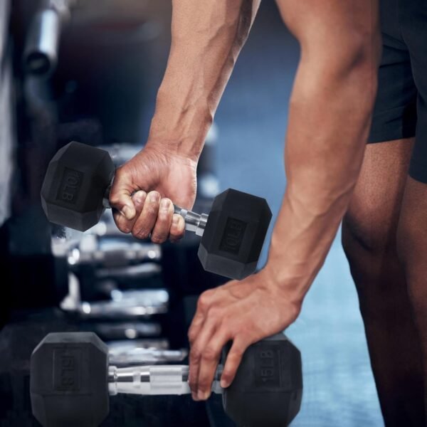 Signature Fitness Premium Rubber Encased Hex Dumbbell Sets, 60LBS, 100LBS, 150LBS, 210LBS, 300LBS, 550LBS Options - Image 7