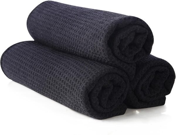 Microfiber Gym Towel Set for Sports Fitness, Yoga, Workout, Swimming, Soft and Quick-Drying Towels for Gym Bag (3 Pack, Pure Black) - Image 2