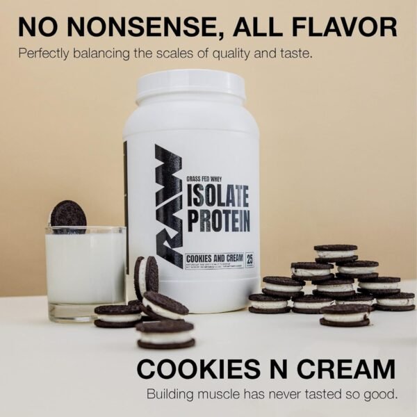 RAW Whey Isolate Protein Powder, Cookies N Cream - 100% Grass-Fed Sports Nutrition Protein Powder for Muscle Growth & Recovery - Low-Fat, Low Carb, Naturally Flavored & Sweetened - 25 Servings - Image 4