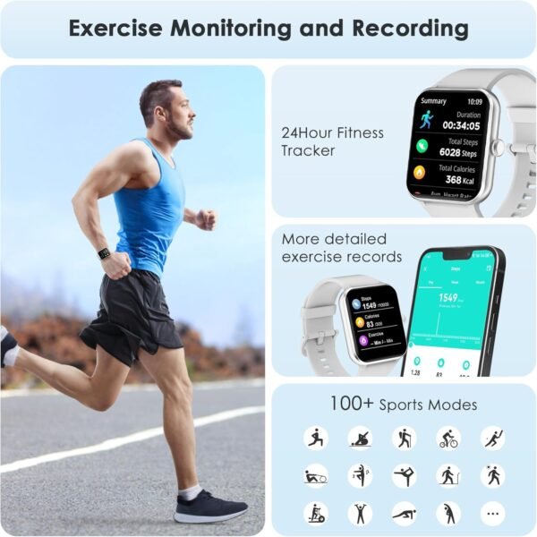 Fitness Tracker 2024 (Answer/Make Call),Smart Watch with 24/7 Heart Rate Blood Oxygen Monitor,Sleep Tracker,100+ Sports Modes,Pedometer,IP68 Waterproof Activity Trackers for Android&iPhone Women Men - Image 5
