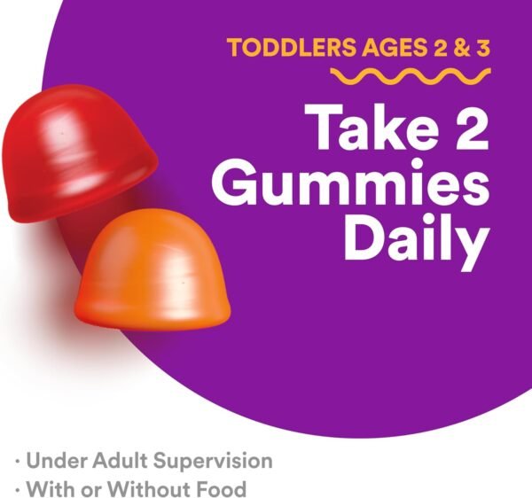 SmartyPants Organic Toddler Multivitamin Gummies: Probiotics, Omega 3 (ALA), Vitamin D3, C, Vitamin B12, B6, A, K & Zinc, Beta Carotene, Gluten Free, Three Fruit Flavors, 60 Count (30 Day Supply) - Image 8