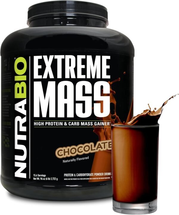NutraBio Extreme Mass Gainer Protein Powder, 53G Protein, Clean Weight Gainer, Increase Muscle Mass, Full Spectrum Amino Acid - Chocolate, 6 Pound - Image 2