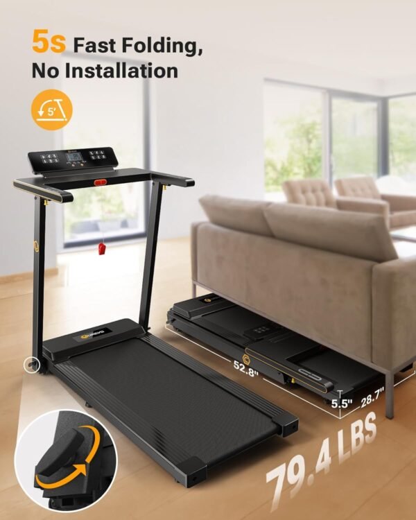 UREVO Portable Folding Treadmills for Home, Max 3.0 HP Running Walking Treadmill with 12 Pre Set Programs and Wider Tread Belt, Adjustable Display, Pause Detection - Image 4