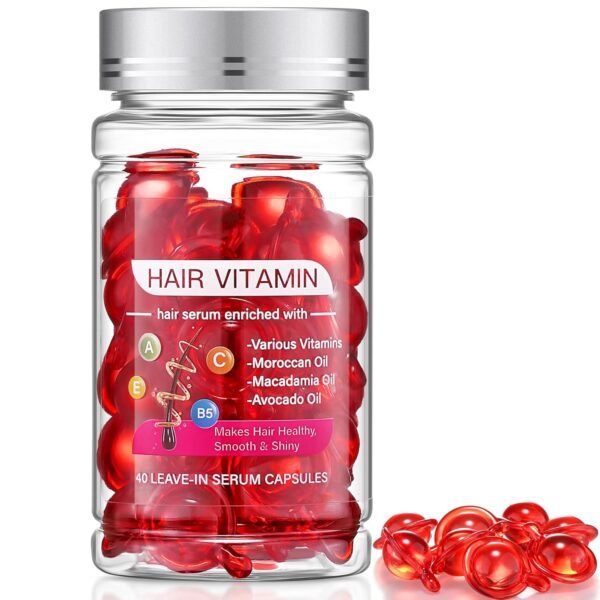 Hair Treatment Oil For Damaged Hair, Hair Treatment Serum For Frizzy & Dry Hair, Hair Vitamin Oil Capsules with Argan, Avocado, Moroccan Oil, Anti Frizz Leave in Conditioner with Vitamin A, C, E & B5 - Image 2