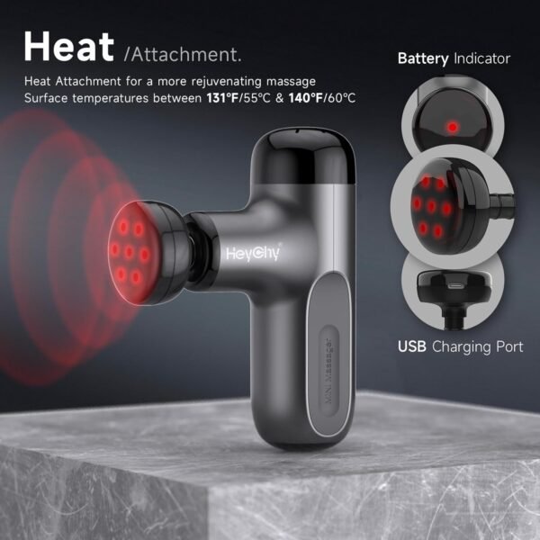 Mini Massage Gun with Heat, Deep Tissue Massage Gun, Portable Percussion Muscle Massager with 4 Massage Heads for Athletes - Image 4