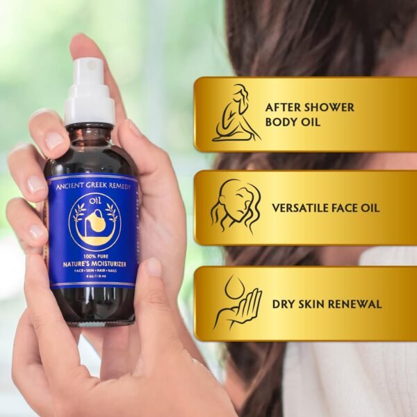 Ancient Greek Remedy - After Shower Body Oil for Women - Hydrating Face Oil & Body Moisturizer for Dry Skin with Organic Jojoba, Sweet Almond, Olive, and Vitamin E Oil - Clean Skincare, 4 oz - Image 4
