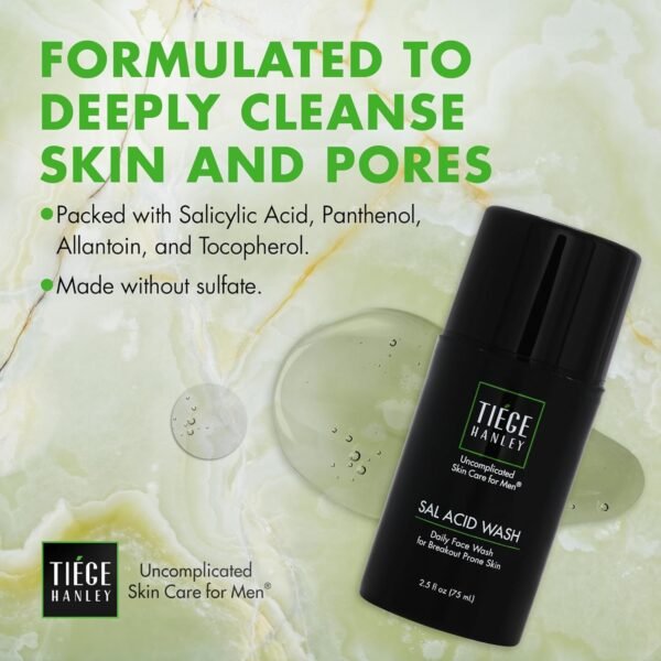 Tiege Hanley Salicylic Acid Cleanser for Men - Gentle & Deep Cleansing Acne Face Wash for Clear Skin - Prevent Breakouts & Helps Control Oil Production, Minimizing Blackheads & Reduce Pore Size - Image 5