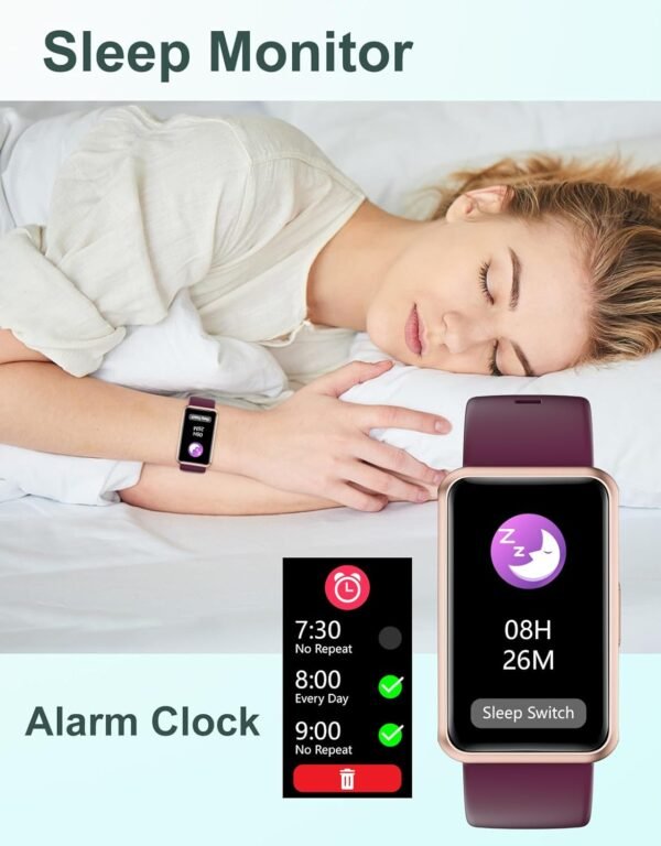 HUAKUA Fitness Tracker No Bluetooth No APP No Phone Needed, Fitness Watch for Men Women Parents IP68 Waterproof with Full Touch Screen Steps Calories Counter Sleep Tracker Alarm Clocks (Purple) - Image 6