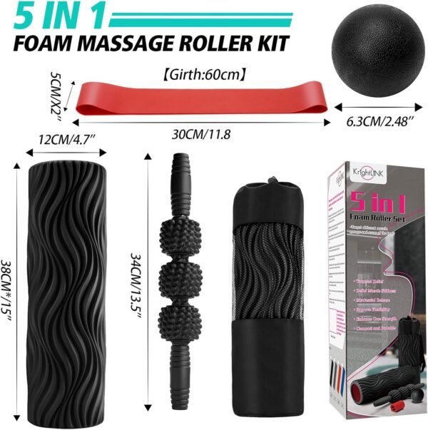 5 in 1 Foam Roller Set Muscle Massage Foam Ripple Roller for Deep Tissue Massage of The Back and Leg Muscles, Relieves Muscle Pain & Tightness, Improves Mobility (Black) - Image 7