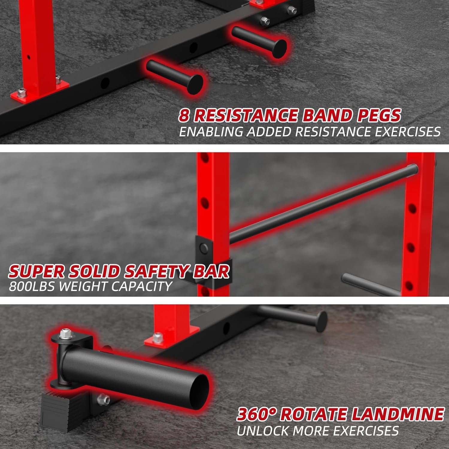 VANSWE Power Cage with LAT Pulldown Attachment, 1200-Pound Capacity Power Rack Full Home Gym Equipment with Multi-Grip Pull-up Bar, Landmine, T bar and Dip Handle - Image 7