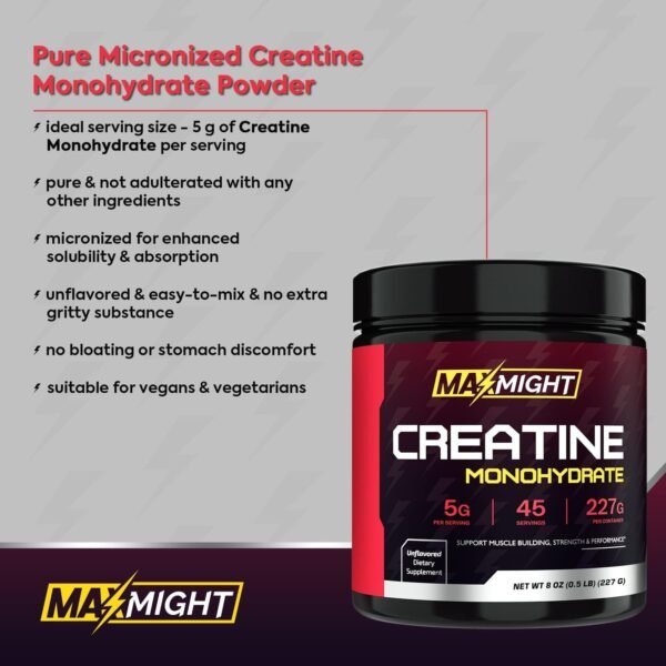 Creatine Monohydrate Powder, Micronized, 5g Per Serving, Unflavored & Highly Soluble, No Filler, Build Muscle & Enhance Performance for Men & Women, 45 Servings - Image 5