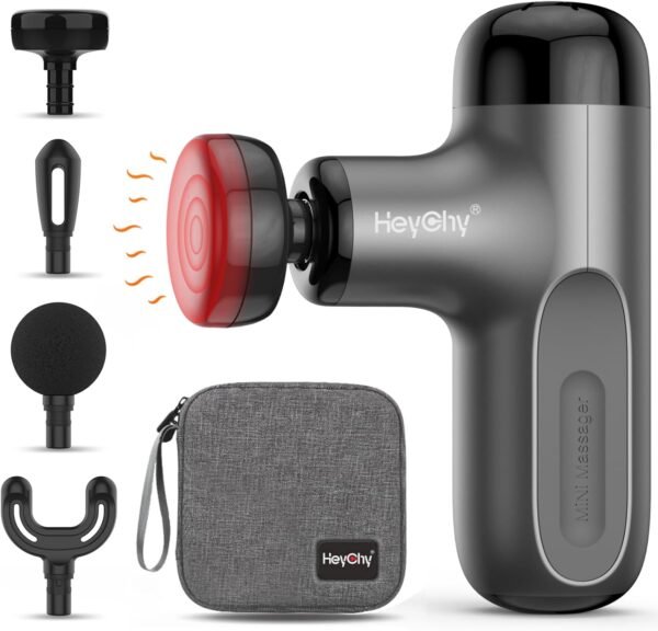 Mini Massage Gun with Heat, Deep Tissue Massage Gun, Portable Percussion Muscle Massager with 4 Massage Heads for Athletes - Image 2