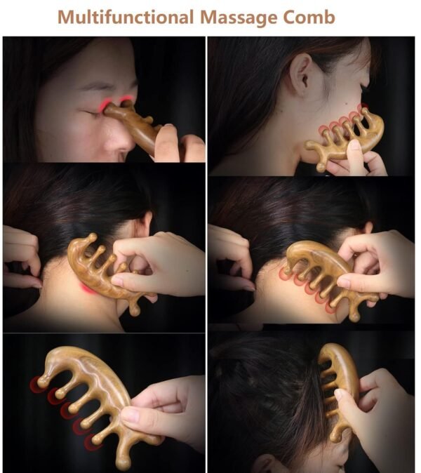 Authentic Green Sandalwood Comb Gua Sha Scraping Scalp Massager Head Head, Neck, Hands and Legs (B) - Image 4