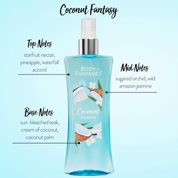 Body Fantasies Coconut Fantasy for Women - 8 oz Body Spray - Image 3