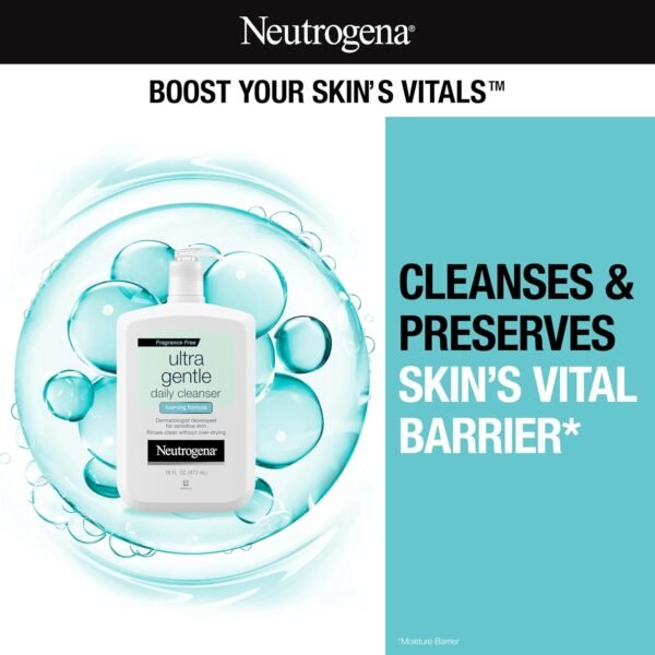 Neutrogena Fragrance Free Ultra Gentle Foaming Daily Cleanser, Hydrating Face Wash for Sensitive Skin, Removes Makeup & Gently Cleanses Without Over Drying, Hypoallergenic, 16 fl. oz - Image 3