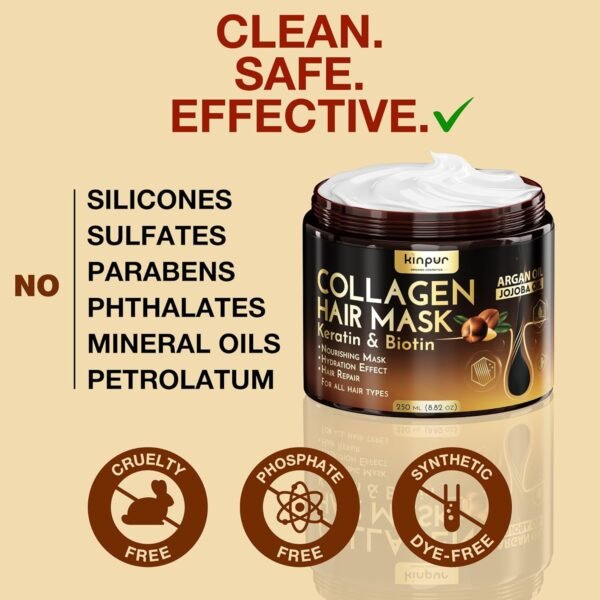 Hair Mask for Dry Damaged Hair with Collagen, Biotin, Argan Oil - Helps Repair Hair and Reduce Damage from Heat, Sun, Coloring - Moisturizing Keratin Hair Mask for Split Ends, Hair Loss and Breakage - Image 7