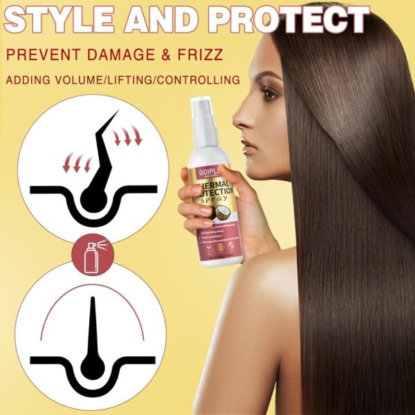 Coconut Heat Protectant Spray - Keratin Protein Hair Serum Anti Frizz Control Repair - Rose Water Moisturize Anti-Frizz Smooth Products (3PCS) - Image 4