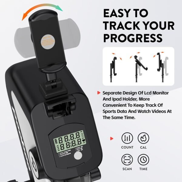 pooboo rowing machine, Max 350 LBS Magnetic Rower with LCD Monitor, Tablet Holder, Upgraded Rowing machines for home use - Image 8