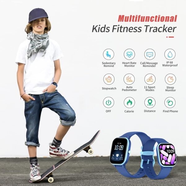 Kids Fitness Tracker Watch, IP68 Waterproof Smart Watch with 19 Sport Modes, Pedometer, Heart Rate Monitor, 19 Sports Modes, Great Gift for Kids - Image 3