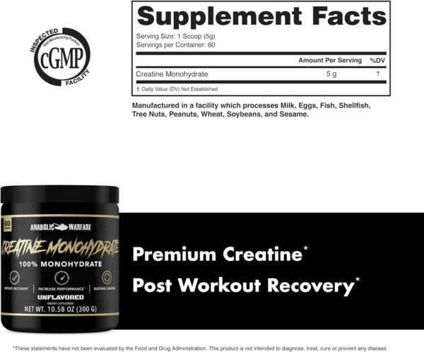 Anabolic Warfare Creatine Monohydrate, Post Workout Recovery, Increase Performance, Sustain Loading, Premium Creatine* (60 servings) - Image 6